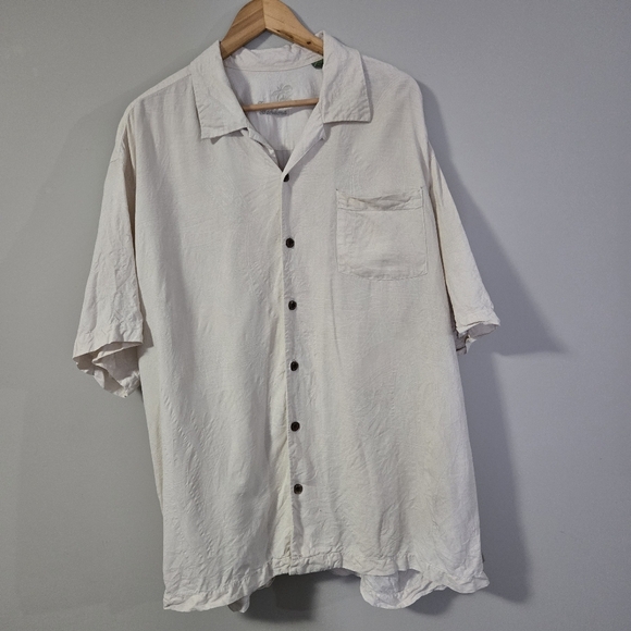 Tommy Bahama Men's Xlx 💯 Silk Cream Short Sleeve Button Shirt - Picture 1 of 10